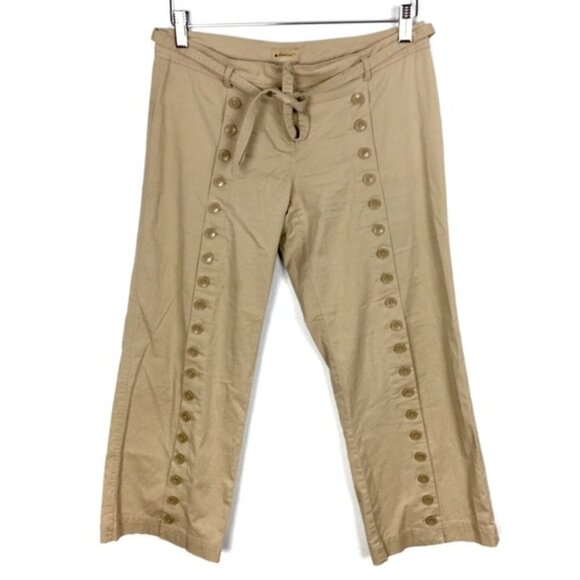 Anthropologie Elevenses Khaki Button Front Belted Crop Pant Size 4 Petite - Picture 1 of 6